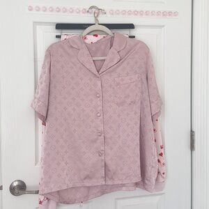 LV Print Satin Pink Pajama Shorts/Shirt sleep set